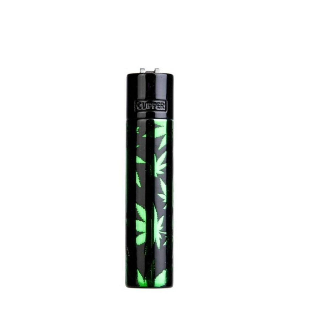 Metalen Clipper Black with Green Leaves
