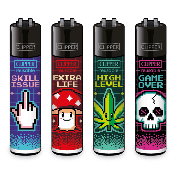Clipper Classic Pixel Glitch Aansteker Set met 4 pixel designs