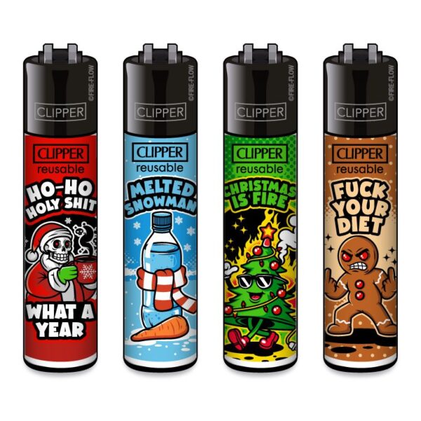 Clipper Classic X-Mas Slogan 2 kerst aansteker set 4 stuks compleet